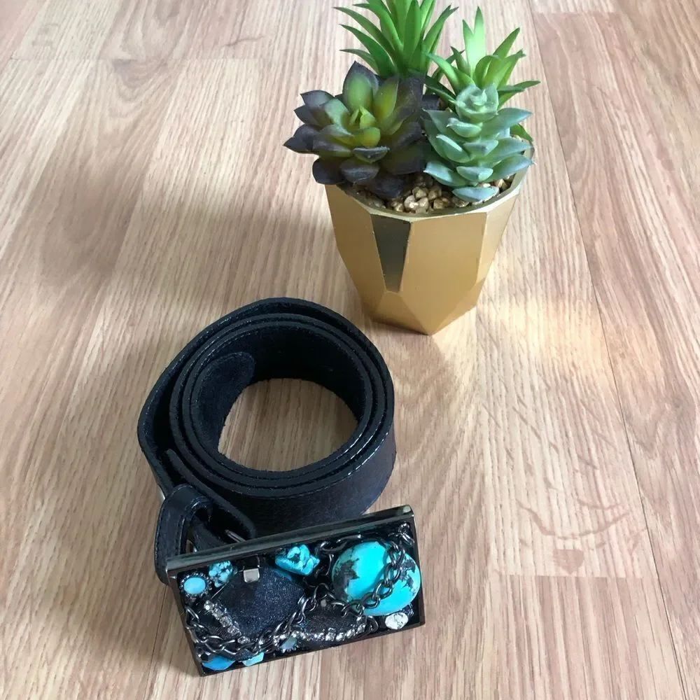 Leatherock Turquoise Genuine Leather Belt Embellished USA